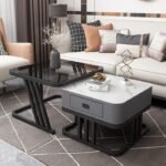 Sleek Modern Nesting Coffee Table Set with Marble Top and Storage