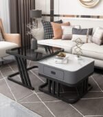 Sleek Modern Nesting Coffee Table Set with Marble Top and Storage