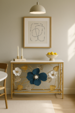Luxury Floral Metal Console Table | Gold Accent Furniture - Image 2