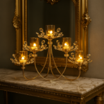 Golden 5-Head Crystal Candle Holder – 18/18/5 Inch