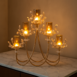 Golden 5-Head Crystal Candle Holder – 18/18/5 Inch - Image 2