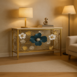 Luxury Floral Metal Console Table | Gold Accent Furniture