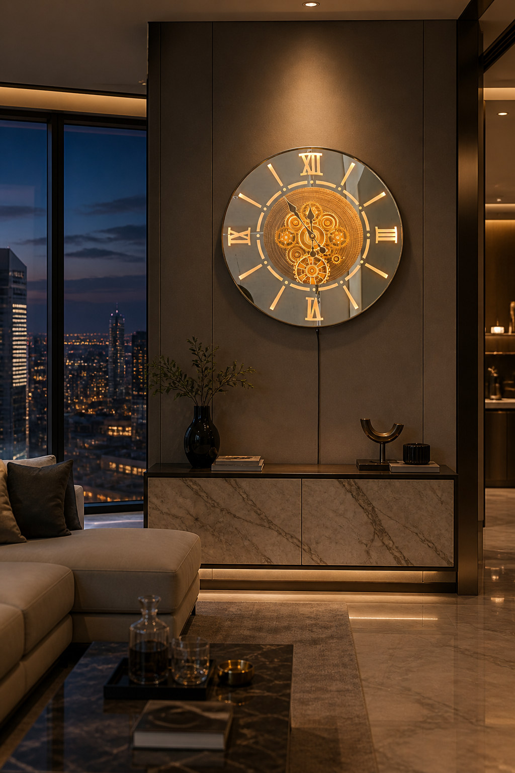 Luxury Illuminated Mechanical Wall Clock – 23x23 Inch - Image 2