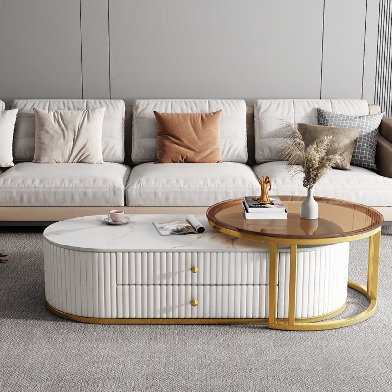 1_c7303546-e65e-44b3-92ea-27457b7c9409_1024x1024@2x Modern Oval Coffee Table with Marble Top and Storage large duo - Image 1