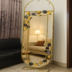 Luxury Full-Length Standing Mirror with Gold Metal Floral Frame – Elegant Home & Dressing Room Decor