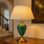Luxury Vintage Table Lamp – 27-Inch Green Ceramic Base with Pleated Shade | Elegant Living & Bedroom Decor
